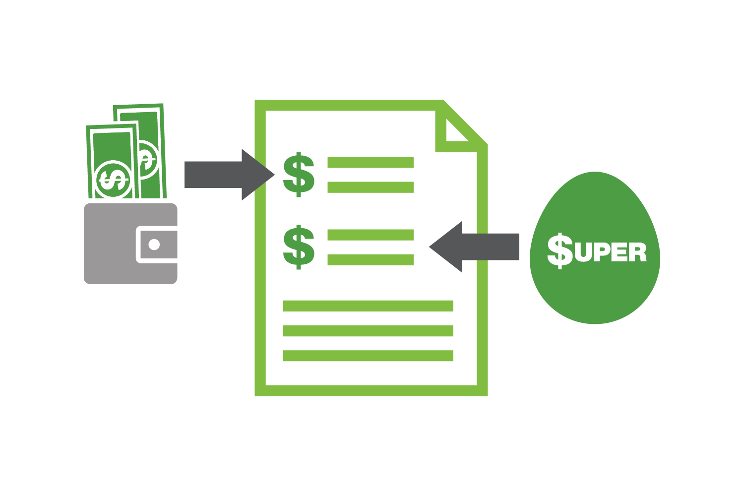 wallet and egg pointing at document